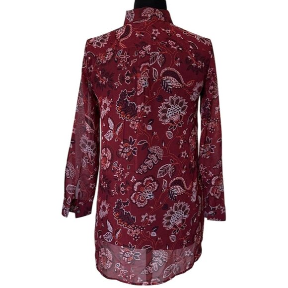 Women's LOFT Outlet Petite Sheer Collared Floral Blouse 100% Polyester Size SP - Picture 2 of 14